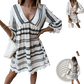 Boho Geometric V-neck Lace Trim Mini Dress