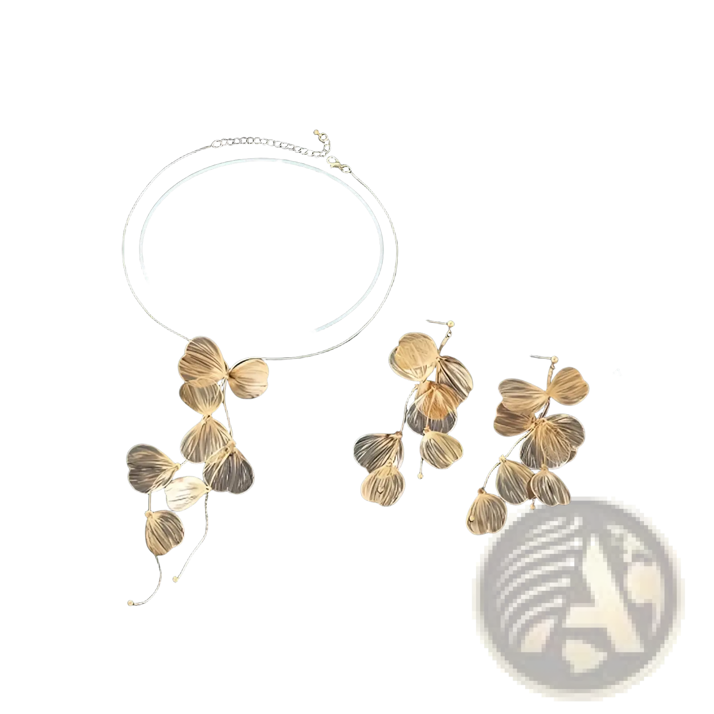 Boho Gold Ginkgo Leaf Tassel Necklace and Earring Set