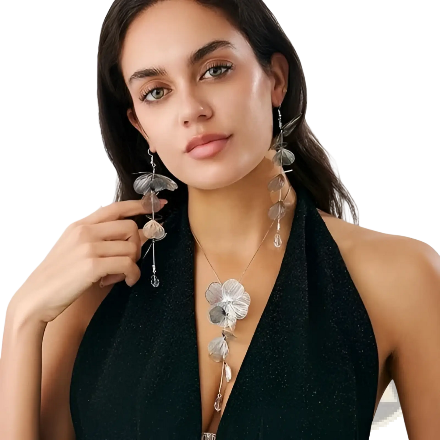 Boho Gold Ginkgo Leaf Tassel Necklace and Earring Set