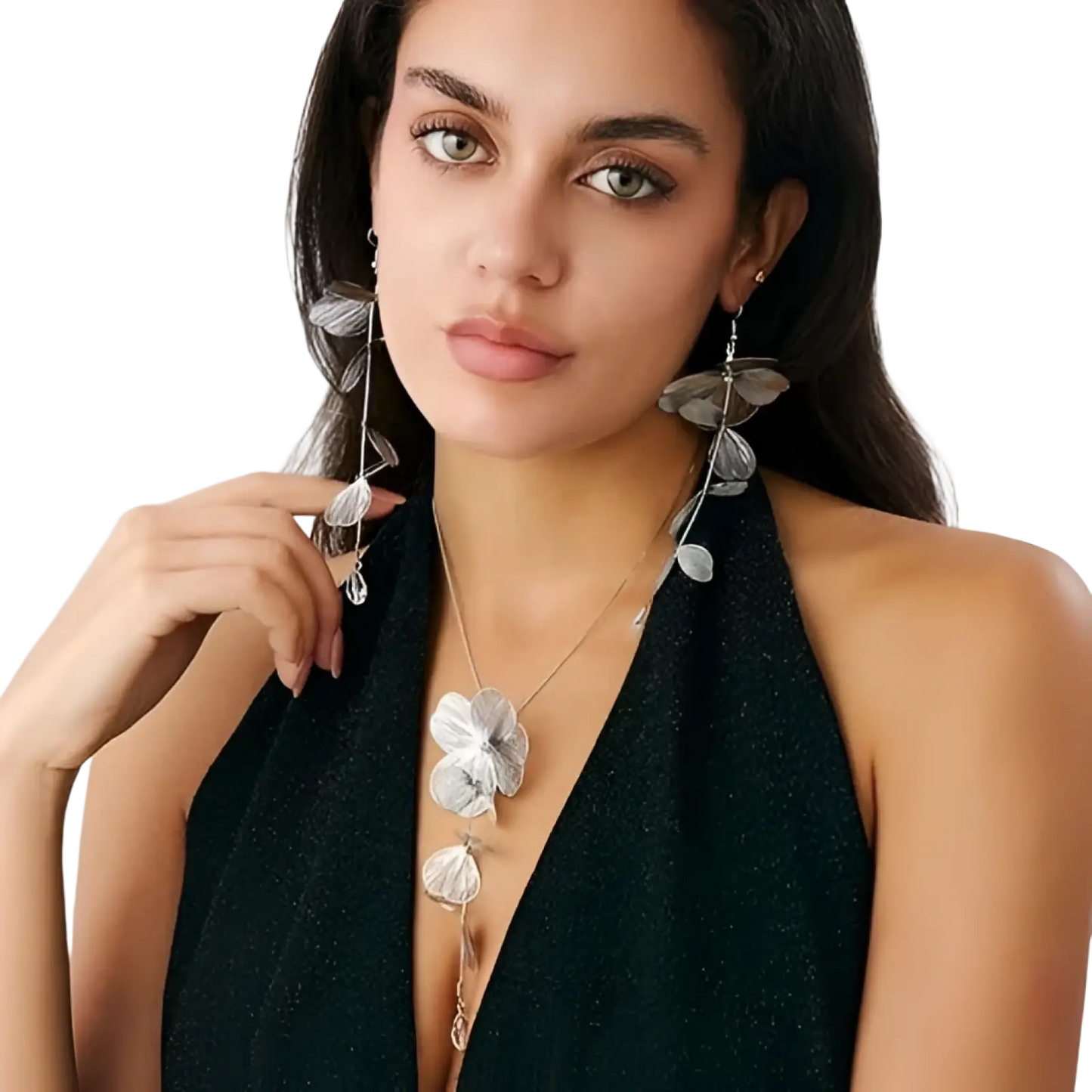 Boho Gold Ginkgo Leaf Tassel Necklace and Earring Set