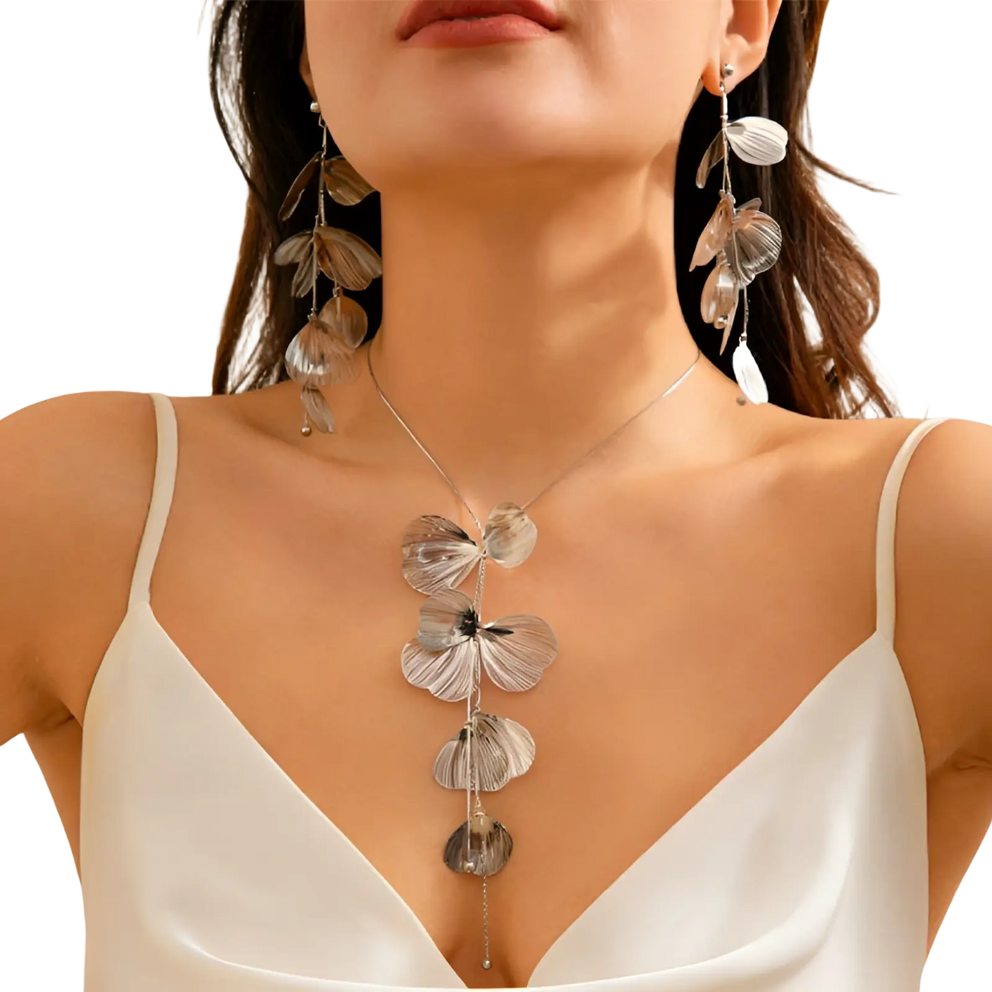 Boho Gold Ginkgo Leaf Tassel Necklace and Earring Set