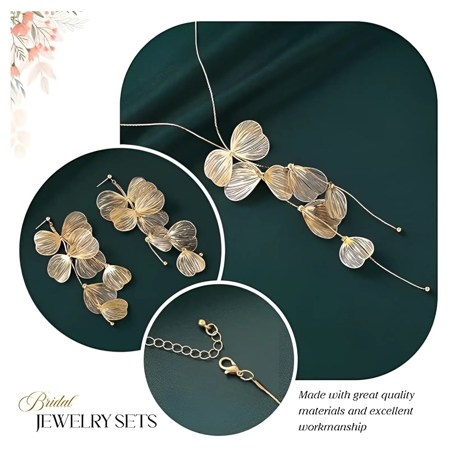 Boho Gold Ginkgo Leaf Tassel Necklace and Earring Set