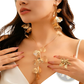 Boho Gold Ginkgo Leaf Tassel Necklace and Earring Set