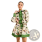 Botanical Print Puff Sleeve Midi Dress with Contrast Trim