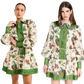 Botanical Print Puff Sleeve Midi Dress with Contrast Trim