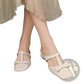 Bow Closed Toe Leather Mule Flats for Women