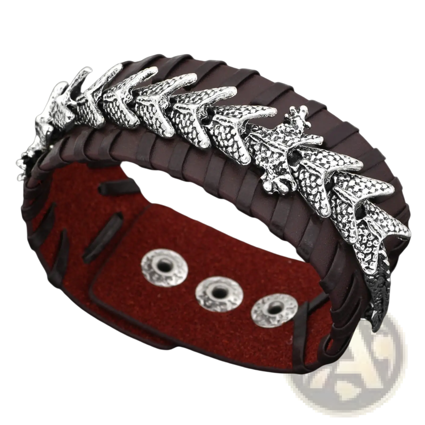 Braided Leather Viking Dragon Head Bracelet