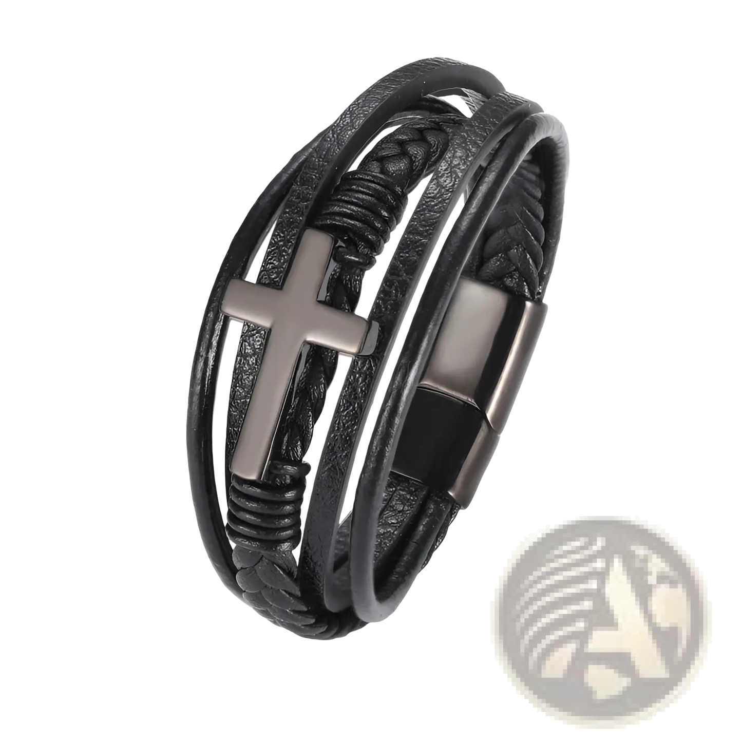 Braided Multi-strand Leather Cross Bracelet with Magnetic Clasp