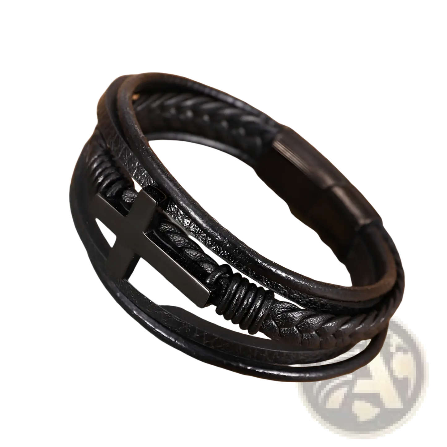 Braided Multi-strand Leather Cross Bracelet with Magnetic Clasp