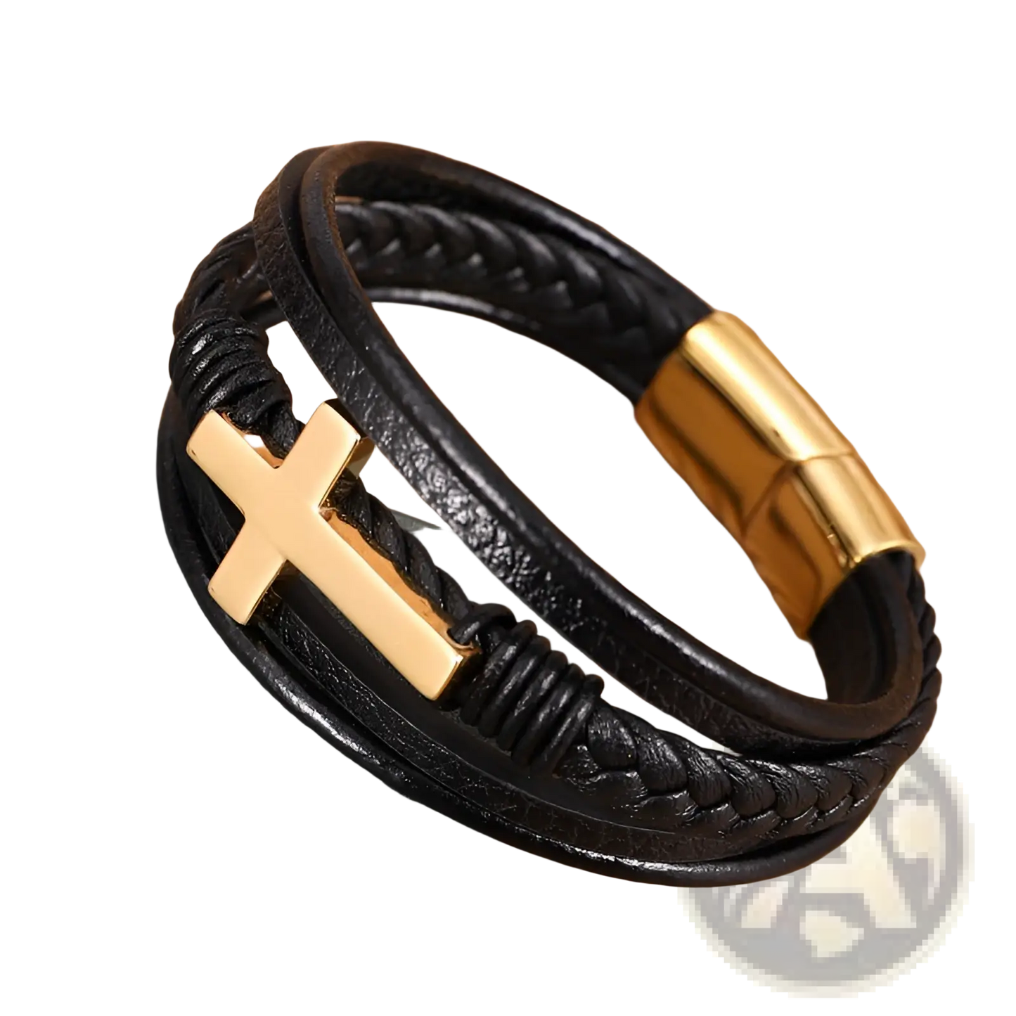 Braided Multi-strand Leather Cross Bracelet with Magnetic Clasp