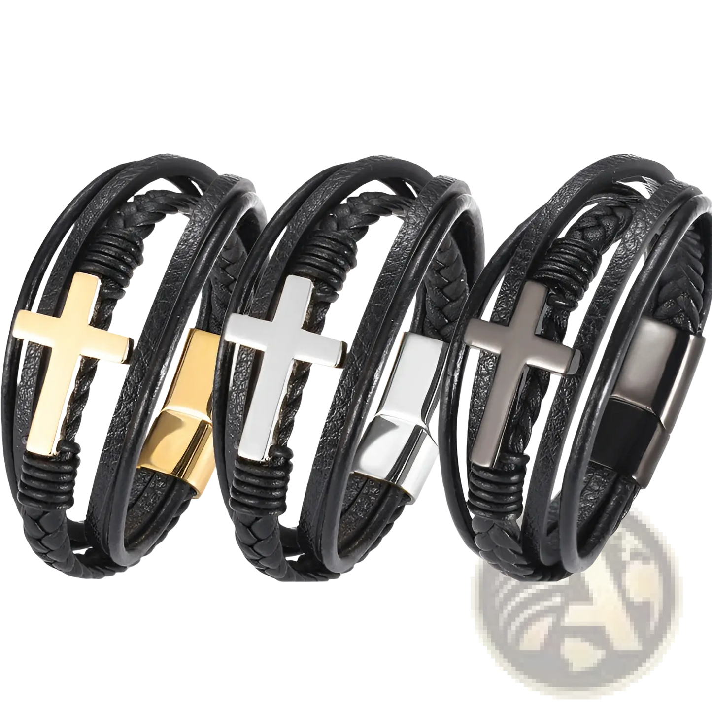 Braided Multi-strand Leather Cross Bracelet with Magnetic Clasp