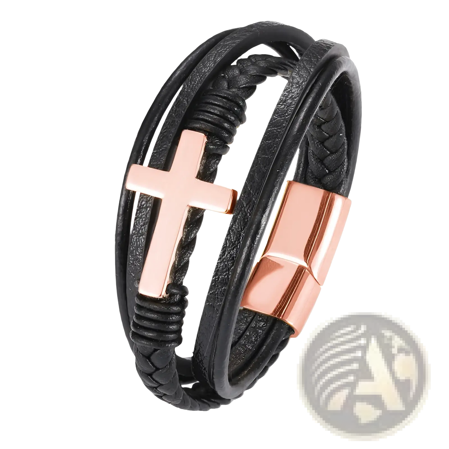 Braided Multi-strand Leather Cross Bracelet with Magnetic Clasp
