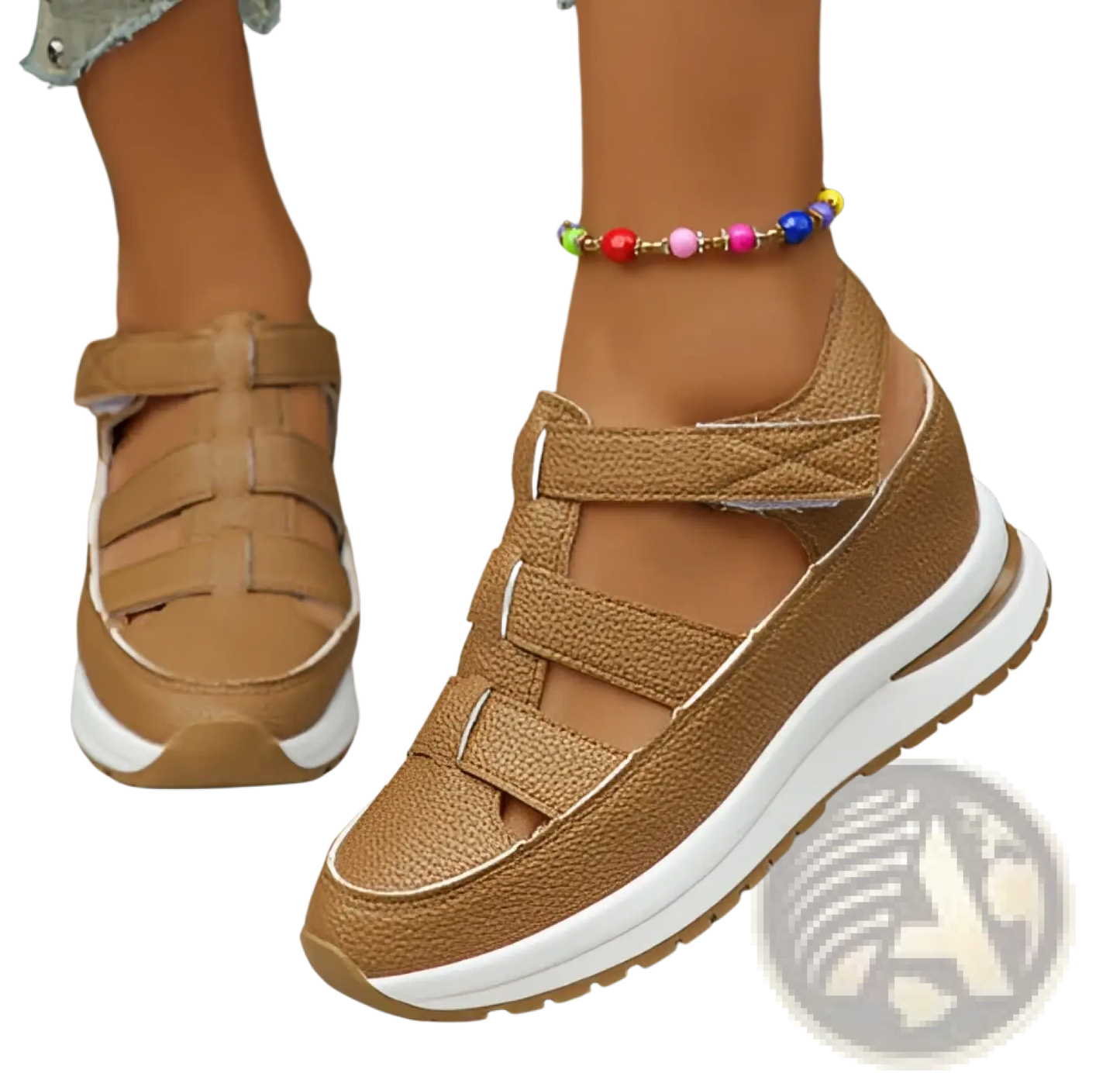 Breathable Hollow Wedge Platform Sandals with Velcro Straps