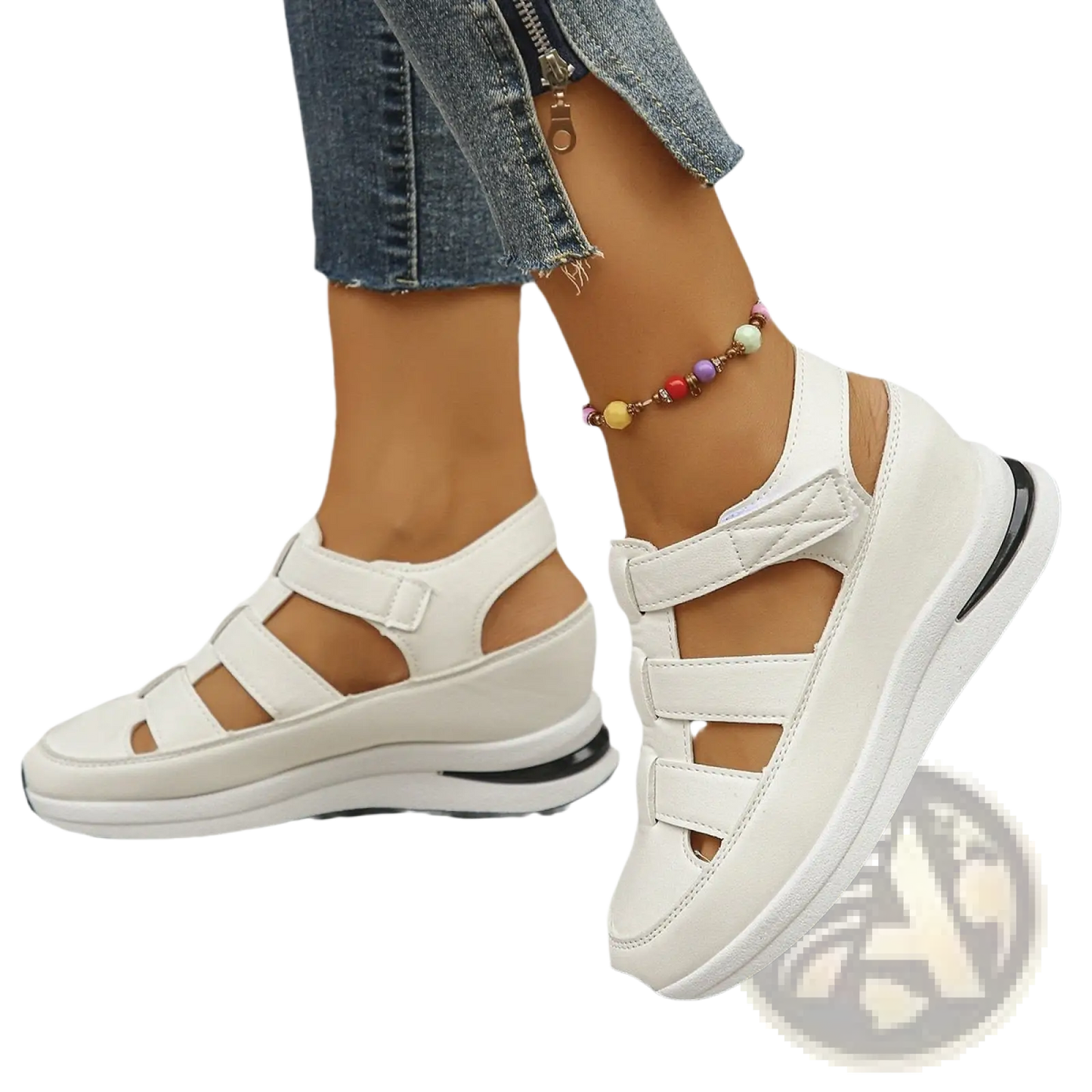Breathable Hollow Wedge Platform Sandals with Velcro Straps