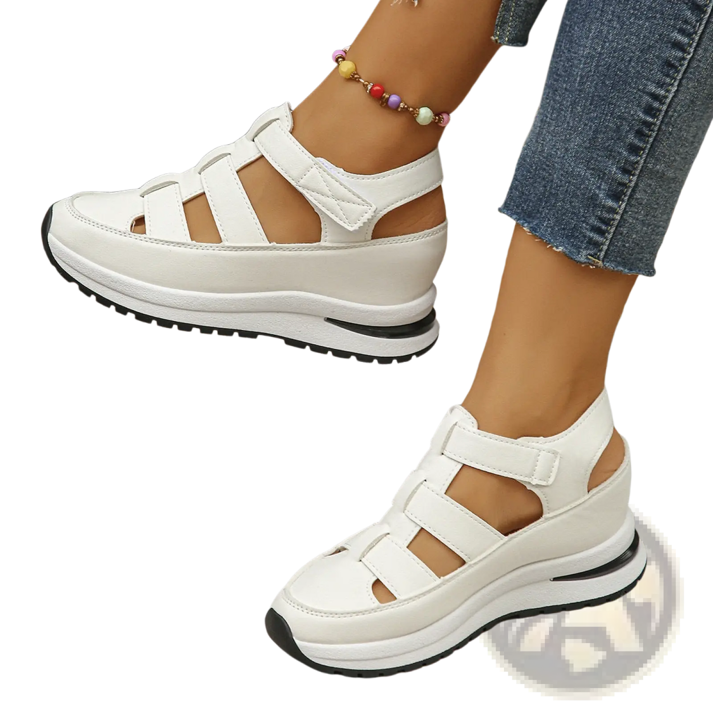 Breathable Hollow Wedge Platform Sandals with Velcro Straps