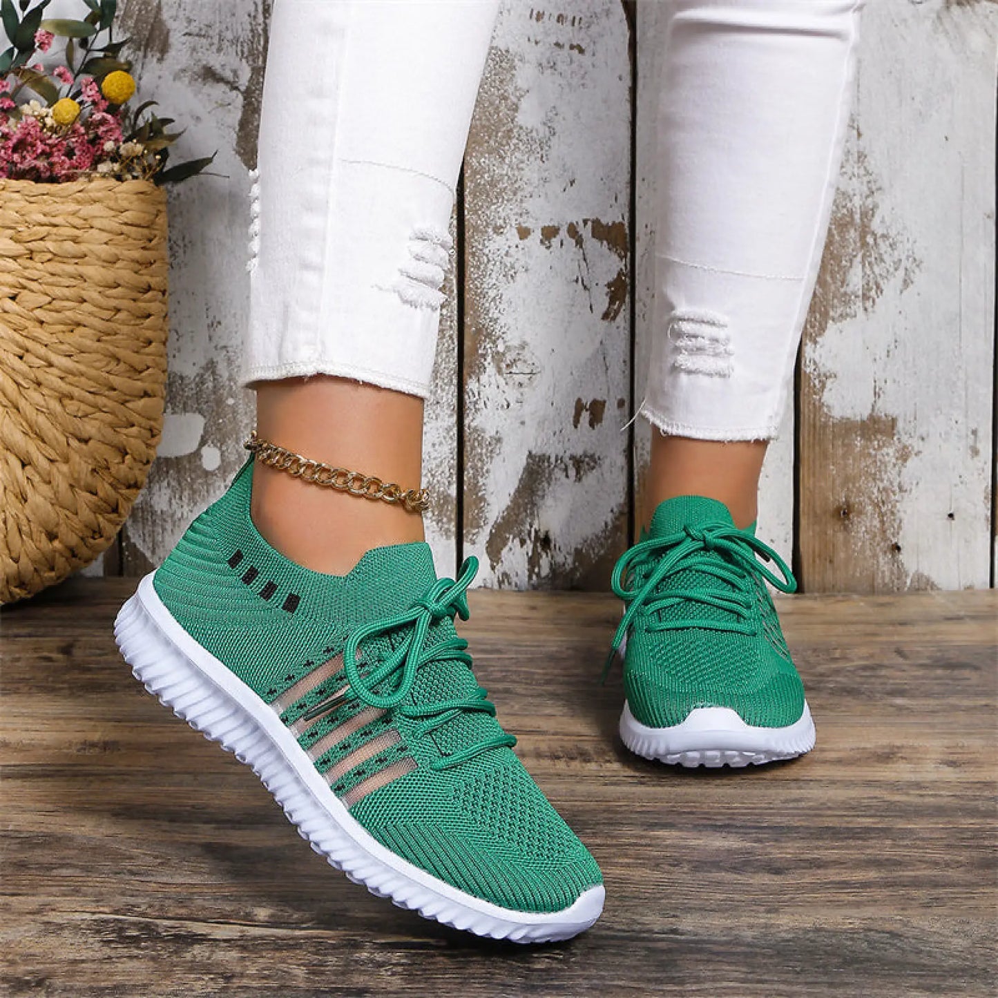 Breathable Mesh Lace-up Running Sneakers