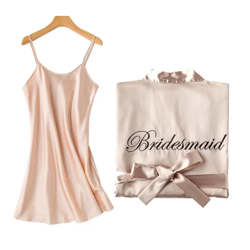 Embroidered Satin Bridal Nightgown and Robe Set