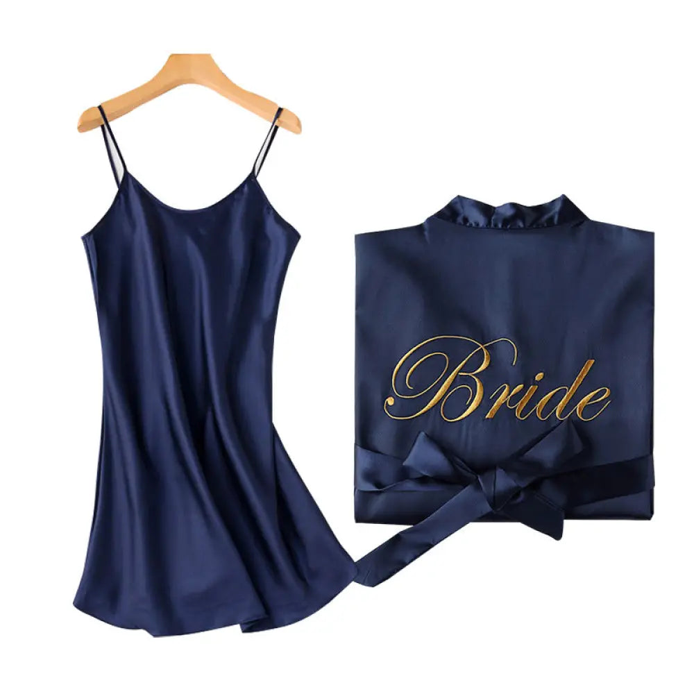 Embroidered Satin Bridal Nightgown and Robe Set