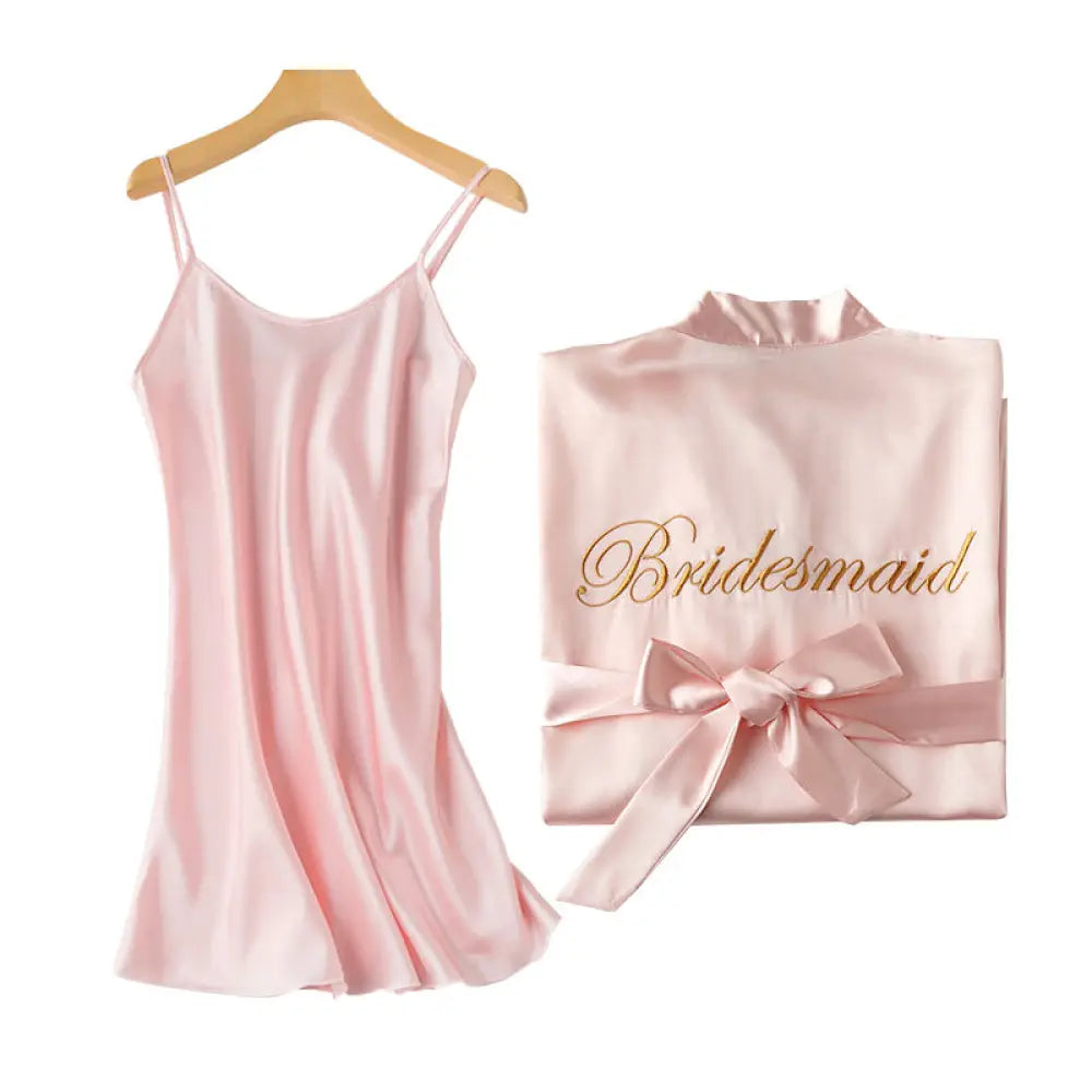 Embroidered Satin Bridal Nightgown and Robe Set