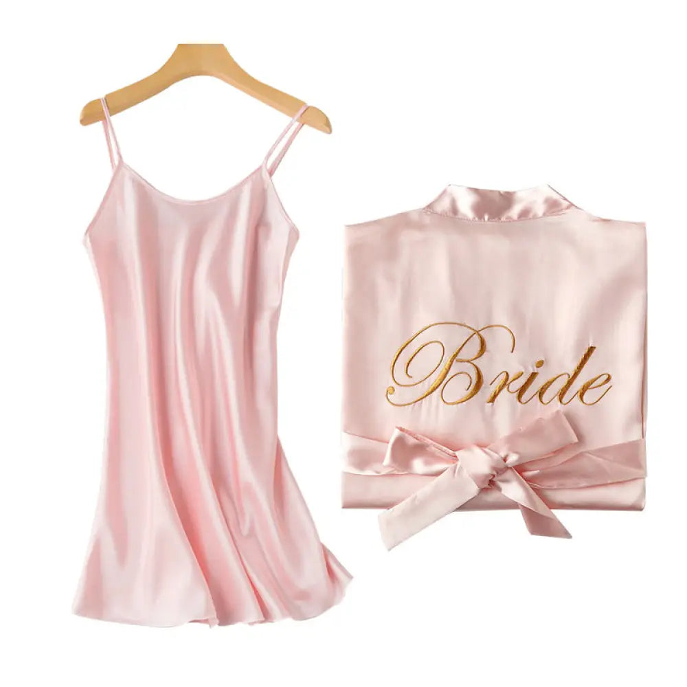 Embroidered Satin Bridal Nightgown and Robe Set