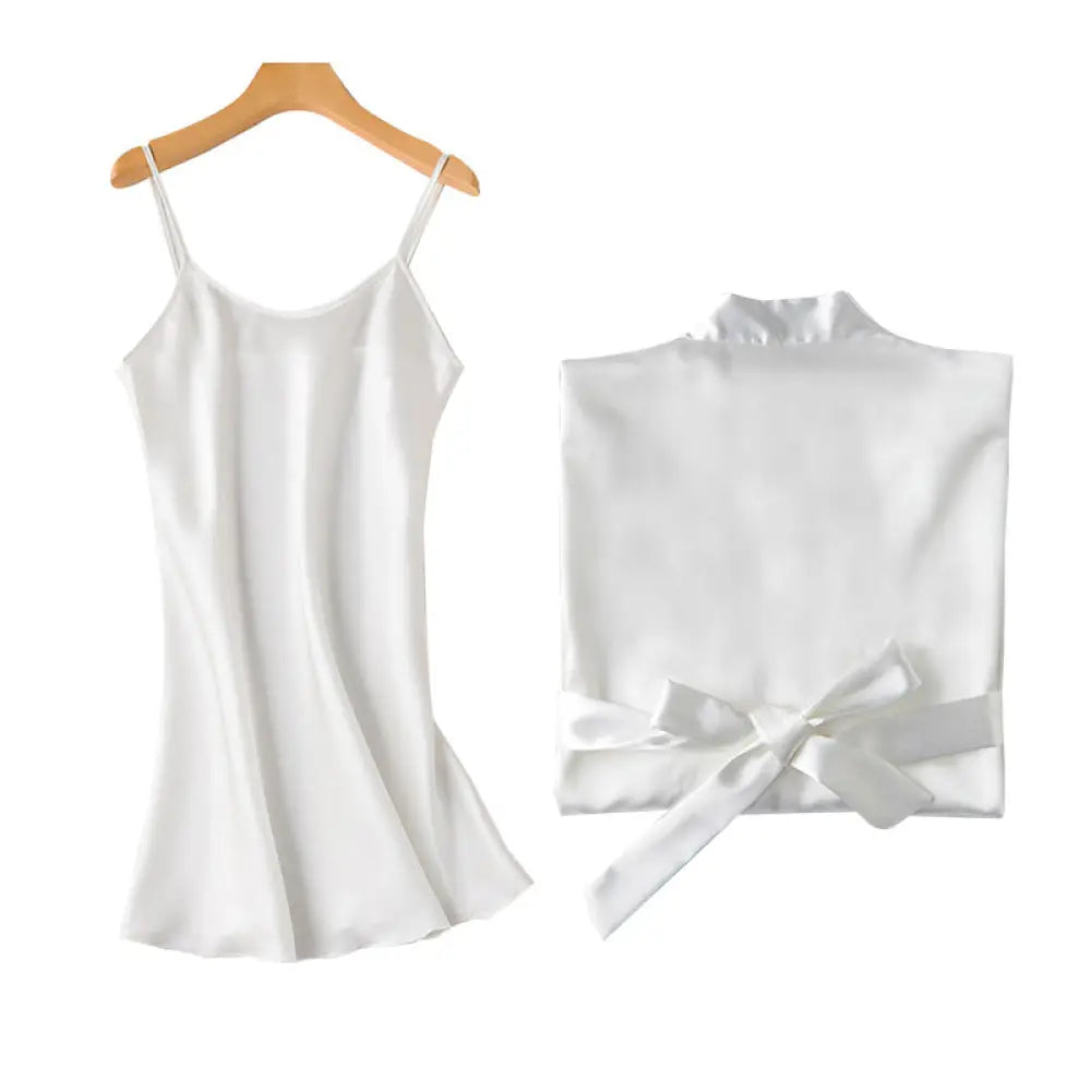 Embroidered Satin Bridal Nightgown and Robe Set