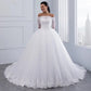 Off-the-shoulder Lace Wedding Gown with Long Train