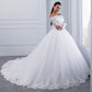 Off-the-shoulder Lace Wedding Gown with Long Train