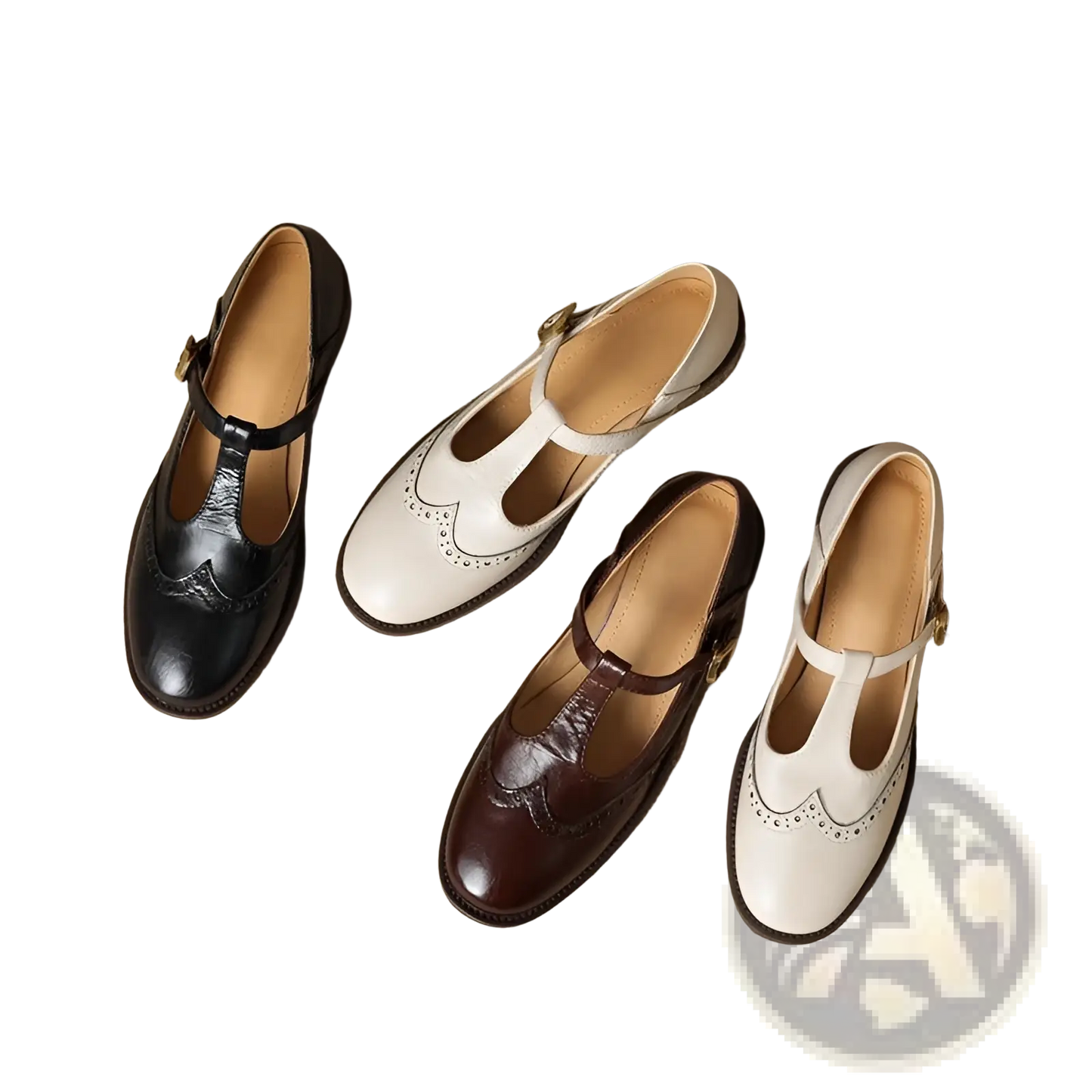 Brogue Mary Jane Chunky Heel Leather Pumps