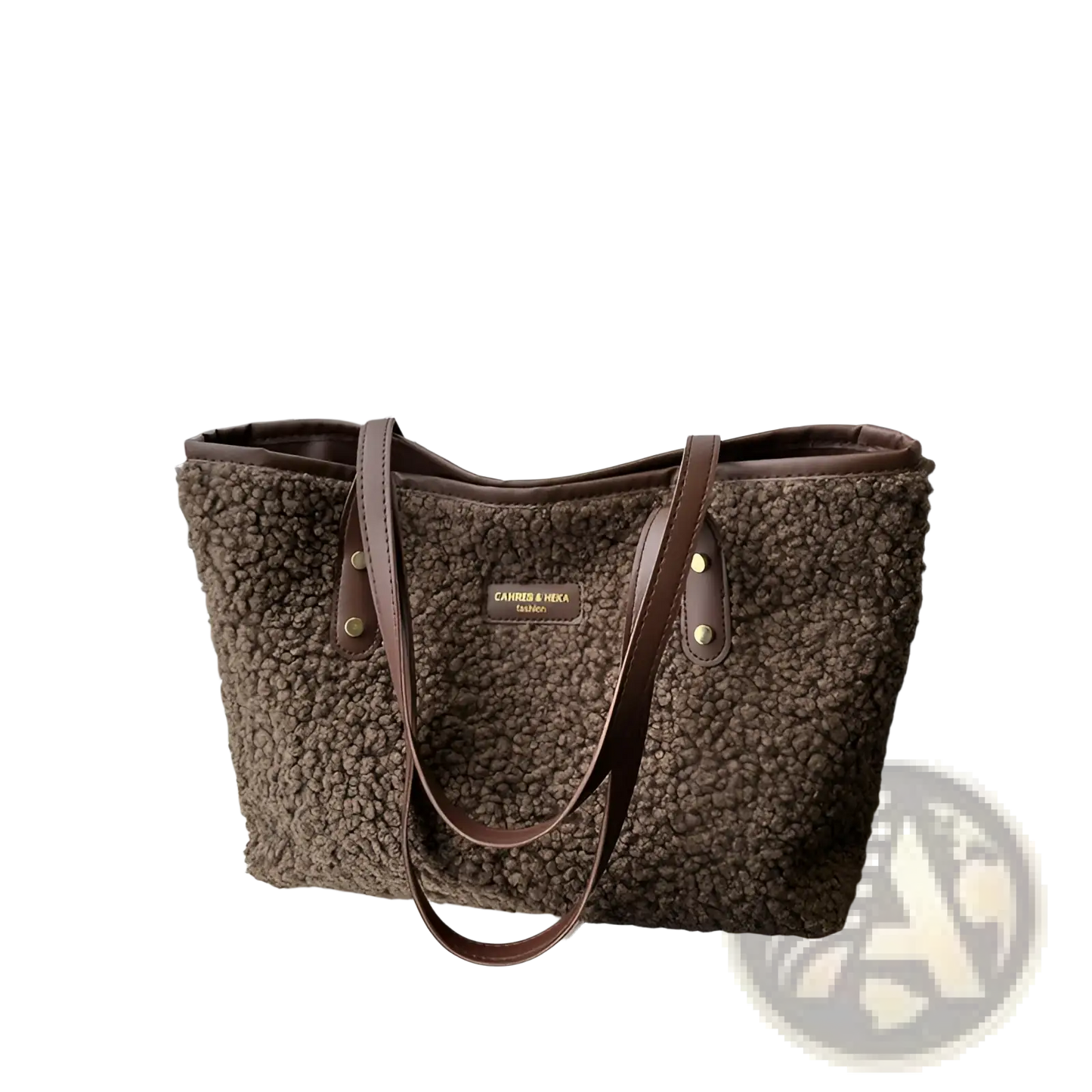 Brown Faux Fur Tote Bag with Leather Straps