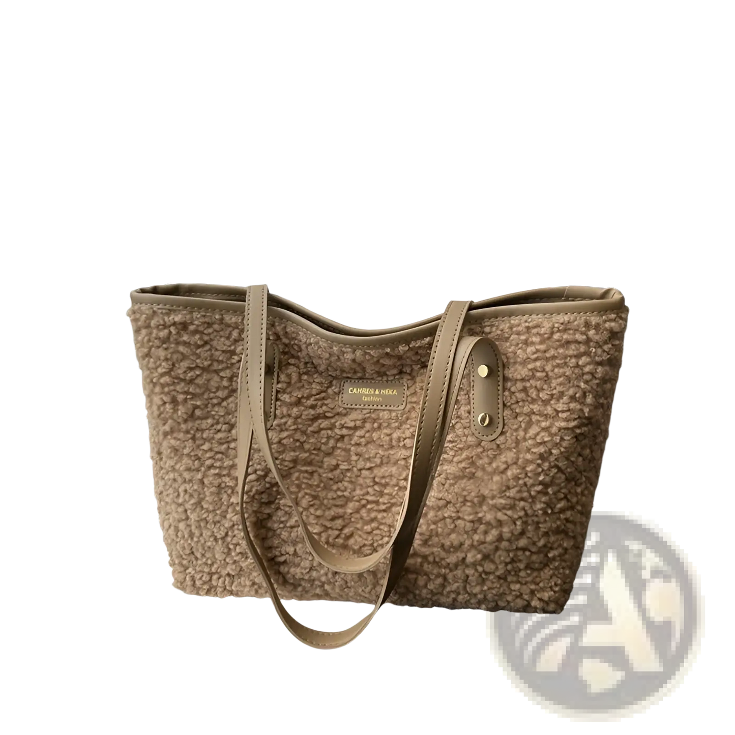 Brown Faux Fur Tote Bag with Leather Straps