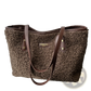 Brown Faux Fur Tote Bag with Leather Straps