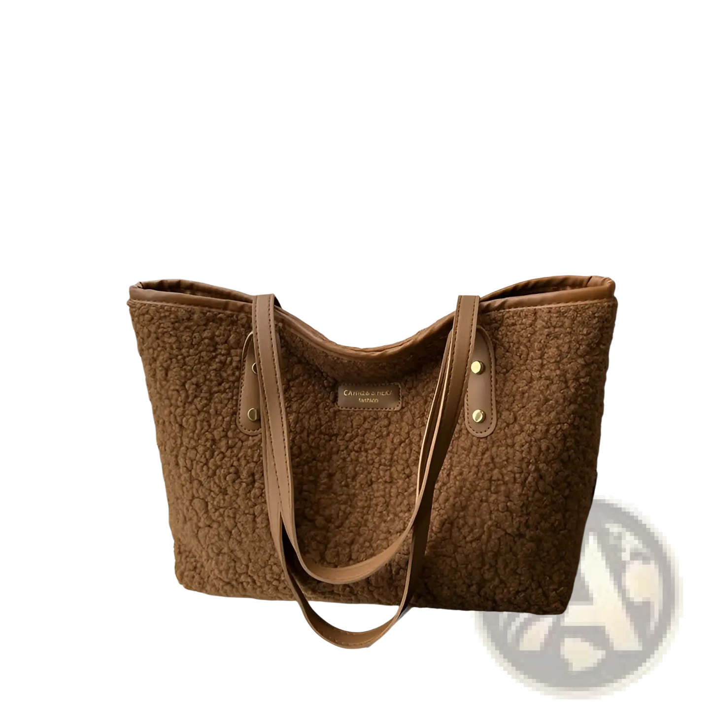 Brown Faux Fur Tote Bag with Leather Straps