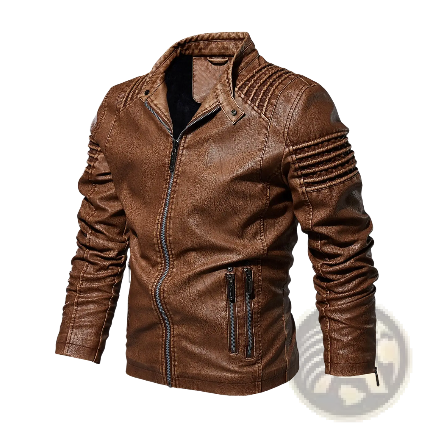 Brown Faux Leather Moto Jacket with Ribbed Detail