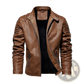 Brown Faux Leather Moto Jacket with Ribbed Detail