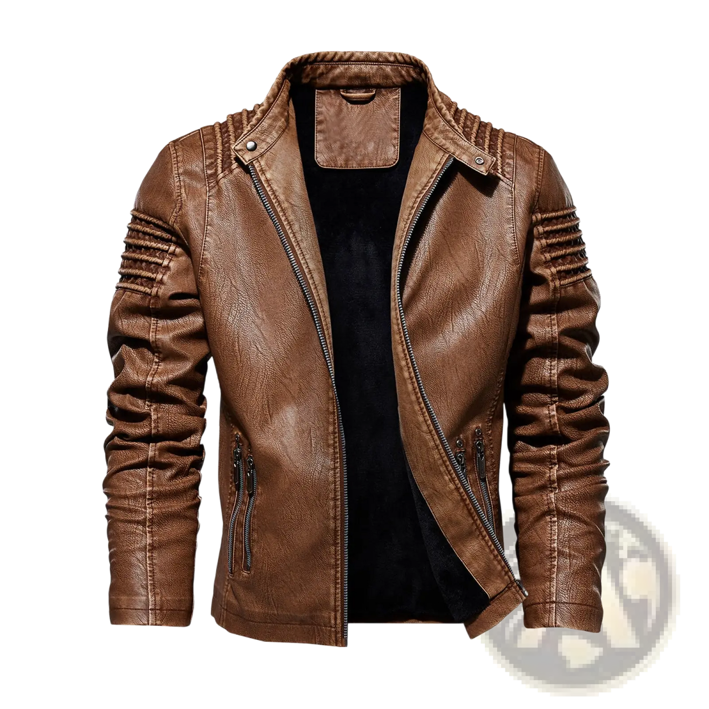 Brown Faux Leather Moto Jacket with Ribbed Detail