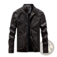 Brown Faux Leather Moto Jacket with Ribbed Detail