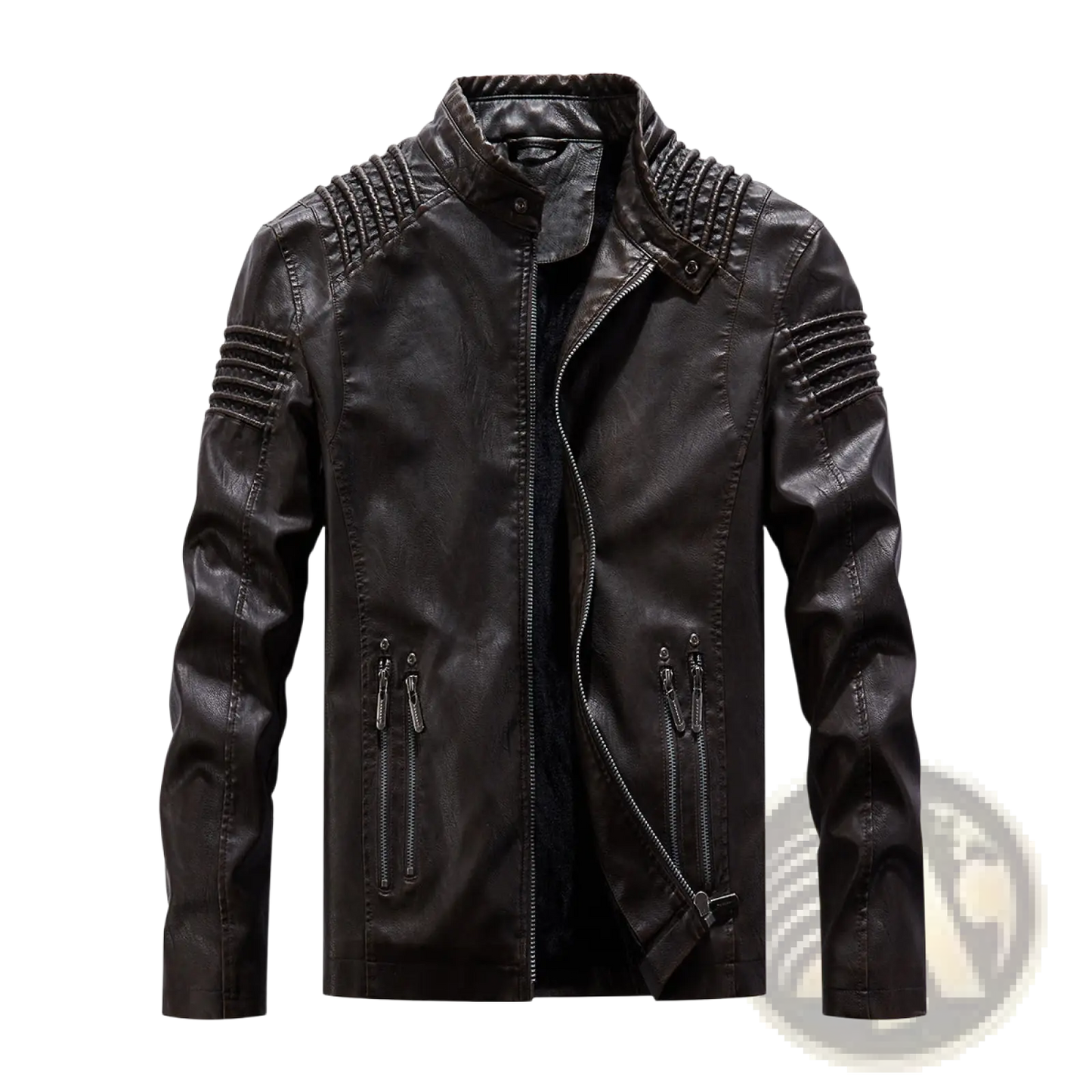 Brown Faux Leather Moto Jacket with Ribbed Detail
