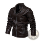 Brown Faux Leather Moto Jacket with Ribbed Detail