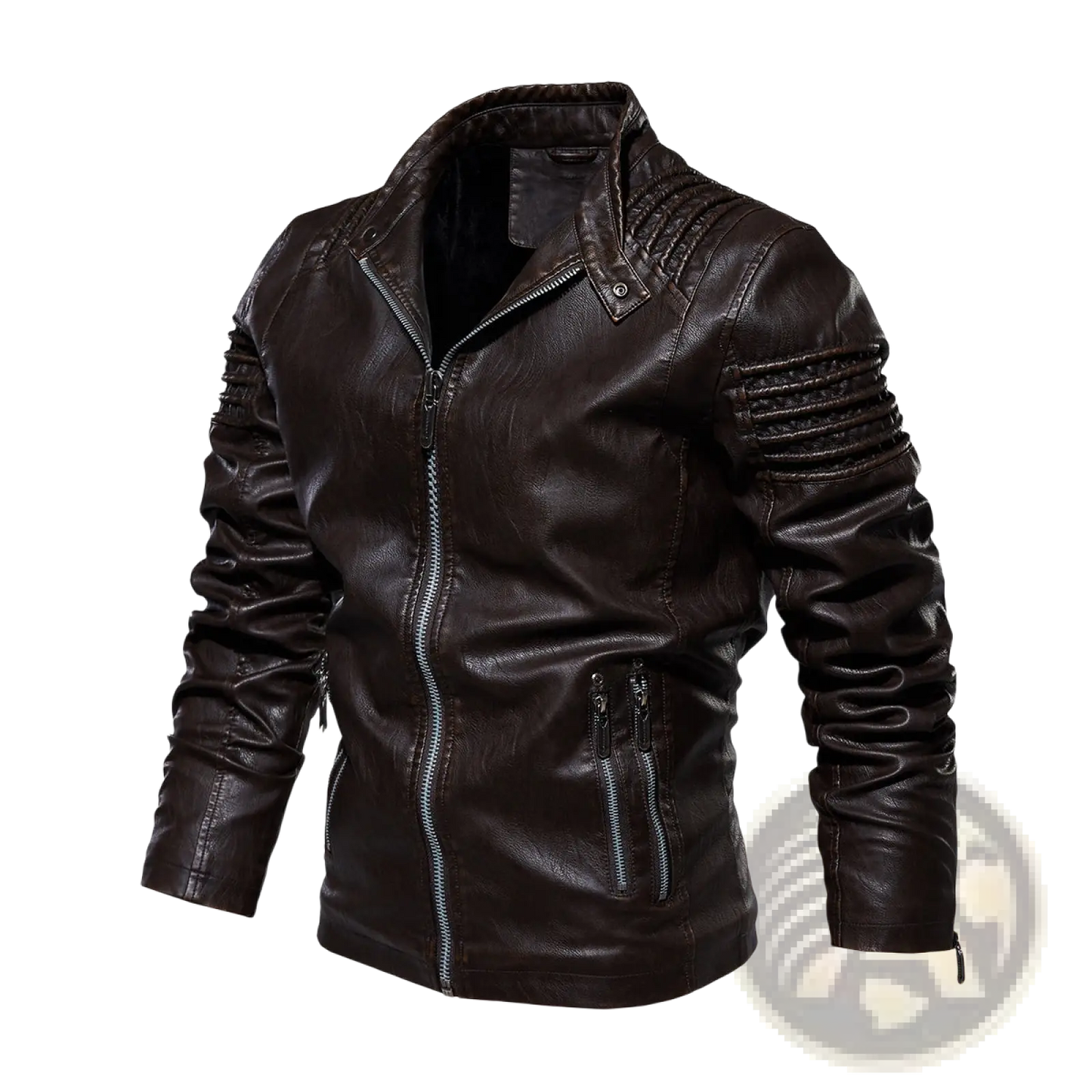 Brown Faux Leather Moto Jacket with Ribbed Detail