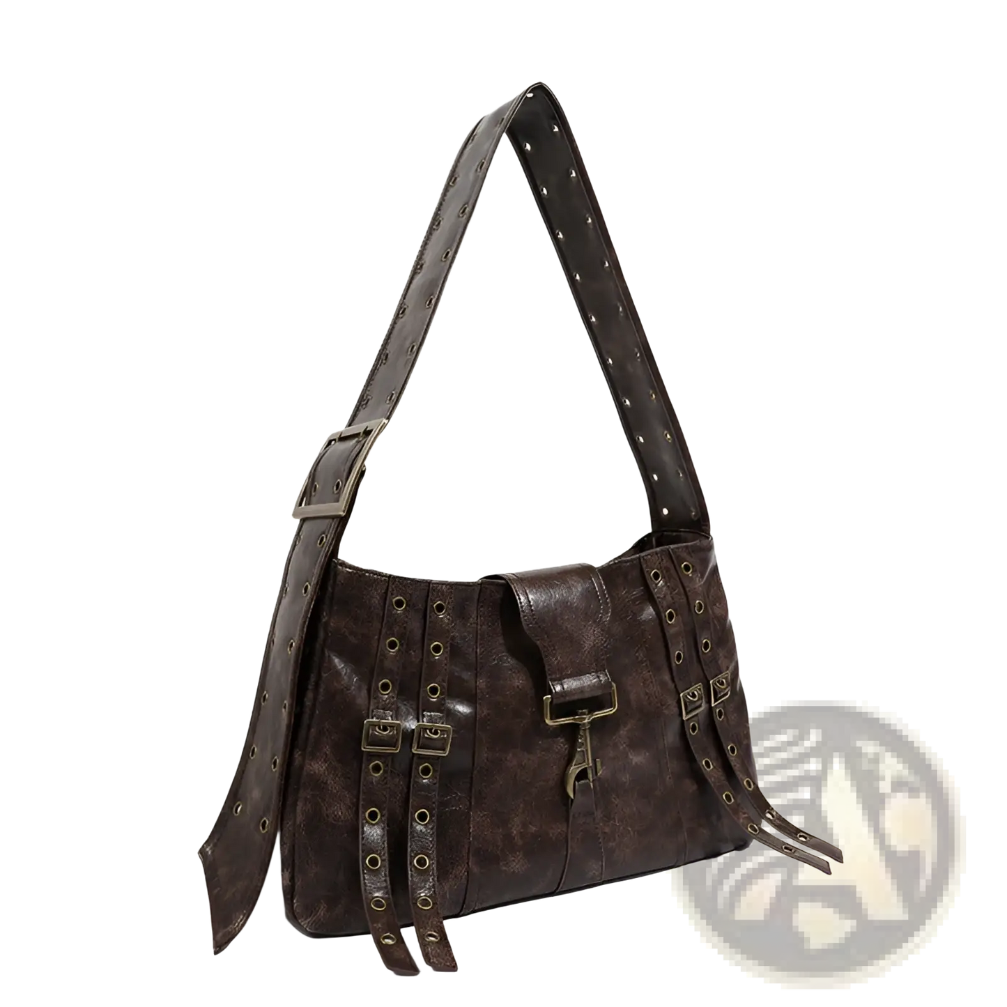 Brown Leather Punk Crossbody Bag with Rivets