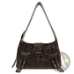 Brown Leather Punk Crossbody Bag with Rivets