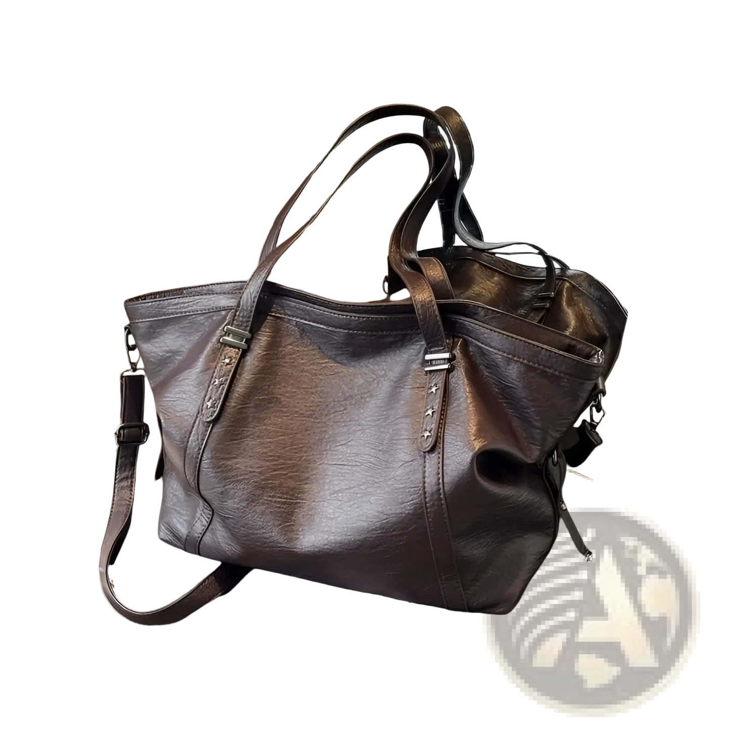 Brown Leather Star Studded Retro Messenger Bag