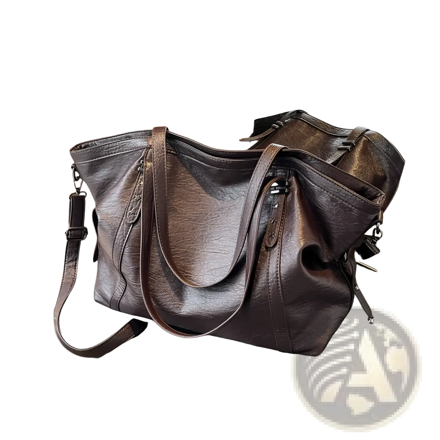 Brown Leather Star Studded Retro Messenger Bag