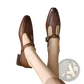 Brown Leather T-strap Square Toe Mary Jane Flats