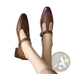 Brown Leather T-strap Square Toe Mary Jane Flats