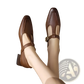Brown Leather T-strap Square Toe Mary Jane Flats