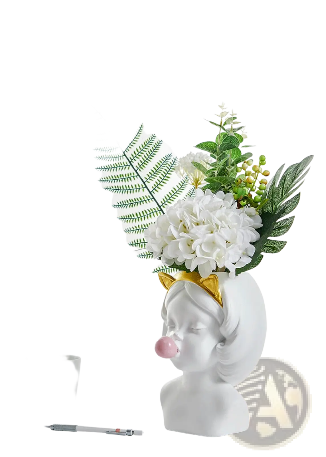 Bubblegum Girl Ceramic Vase with Gold Accents