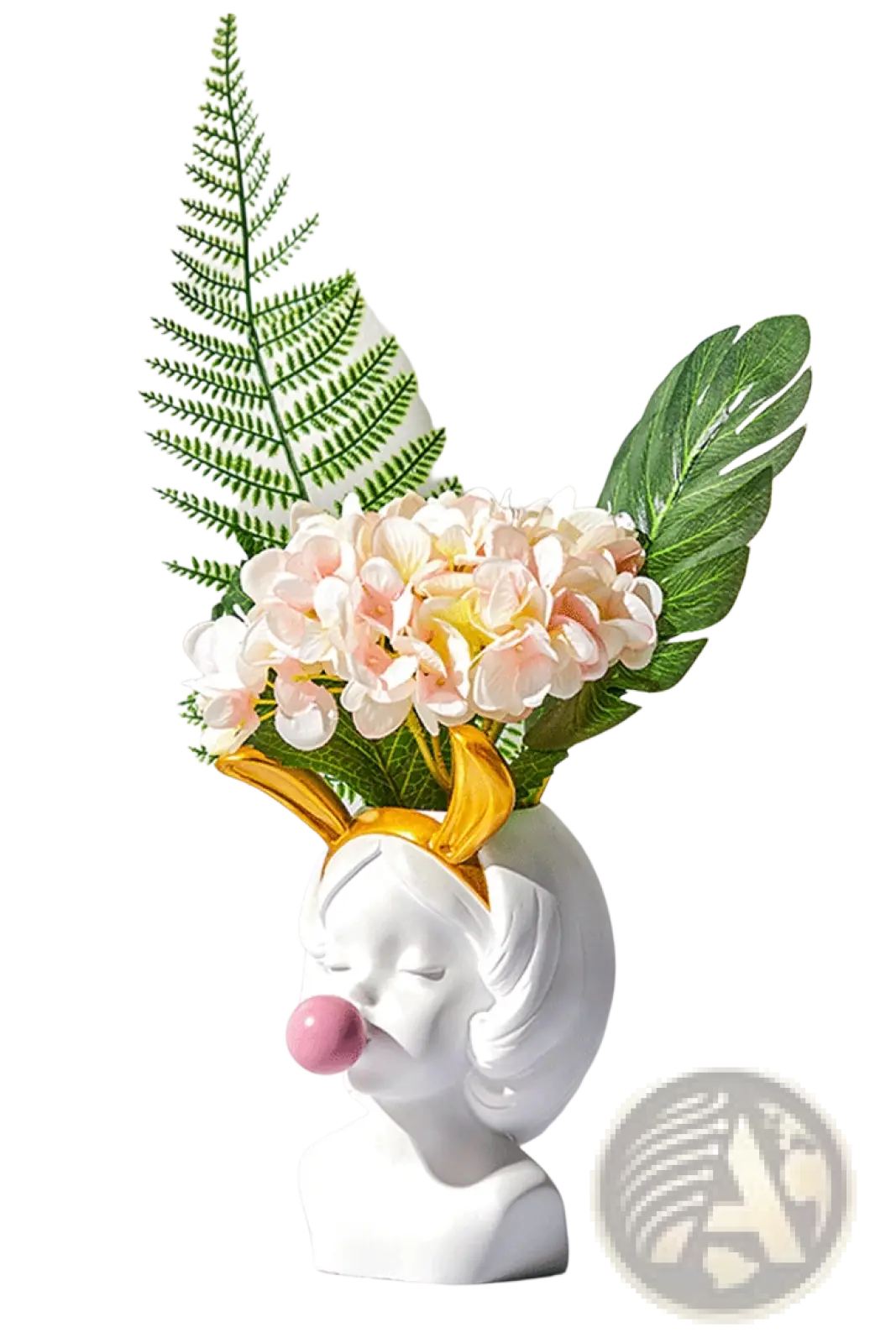 Bubblegum Girl Ceramic Vase with Gold Accents