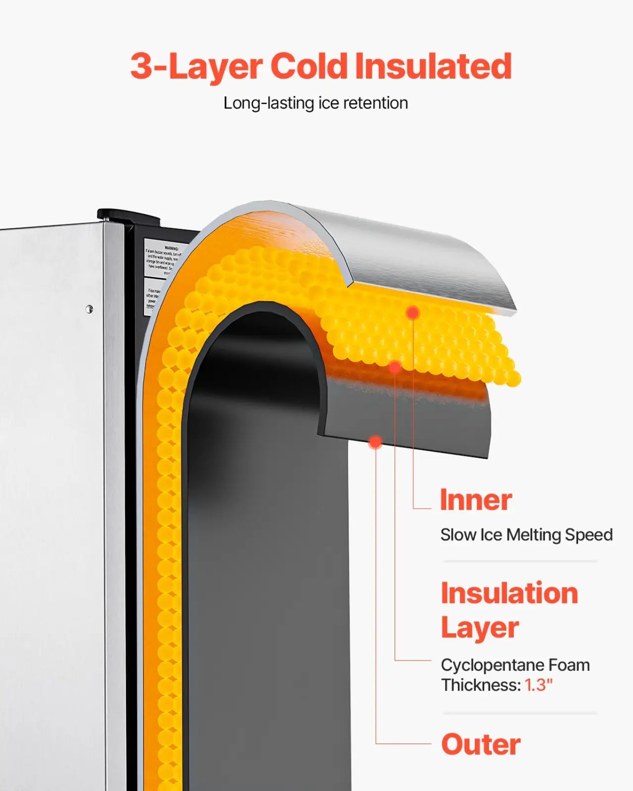 Built-in Ice Maker 50 Lbs with Drain Pump and Door