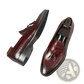 Burgundy Crocodile Embossed Leather Tassel Loafers